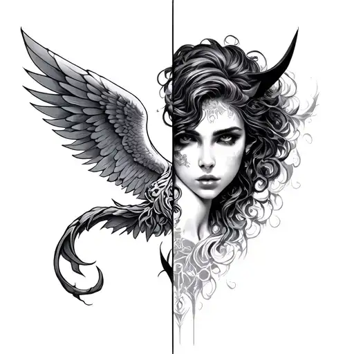 Half Angel Half Demon Tattoo Design