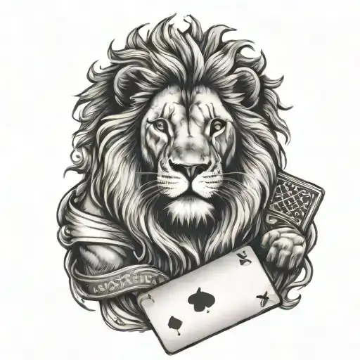 A Lion Holding A Basketball And A Deck Of Cards