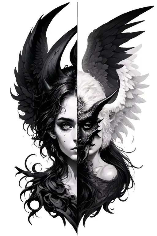 Half Angel Half Demon Tattoo Design