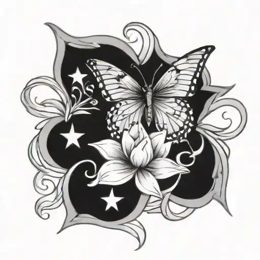 Stars And Ribbons Butterflies And Lotus Flower