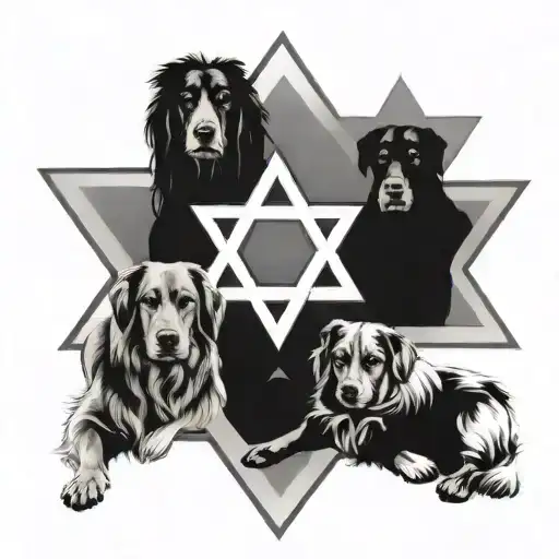 A Star Of David With Mom And Dad And 2 Dogs