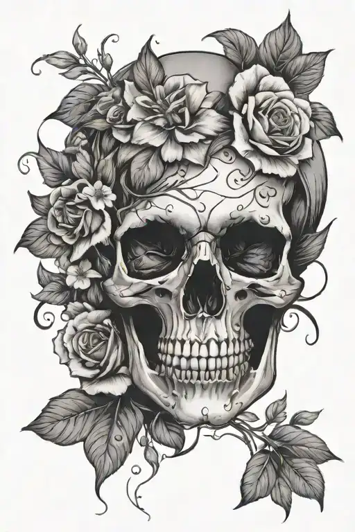 Female Skull With Flowers Coming Out Of Top