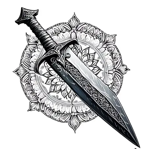 Antique Dagger With A Mandala Behind It