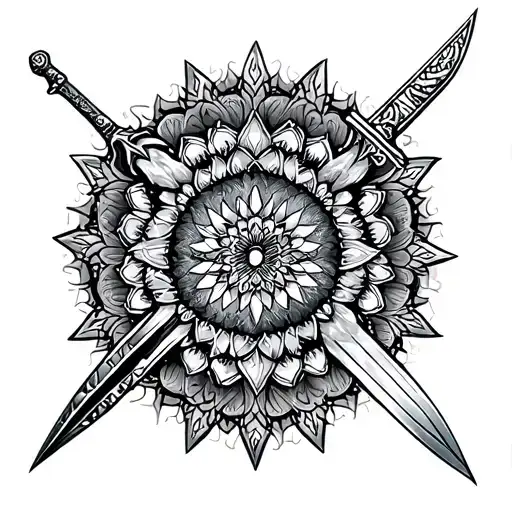 Mandala With A Dagger On Top Of The Mandala In The Middle