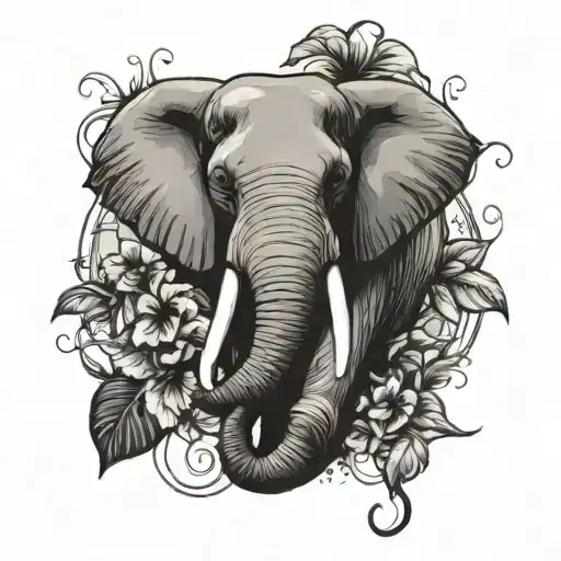 Elephant Surrounded By Hibiscus Flowers And Spider Webs