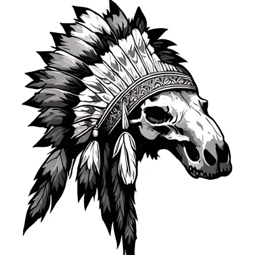 Moose Skull Wearing Indian Headdress