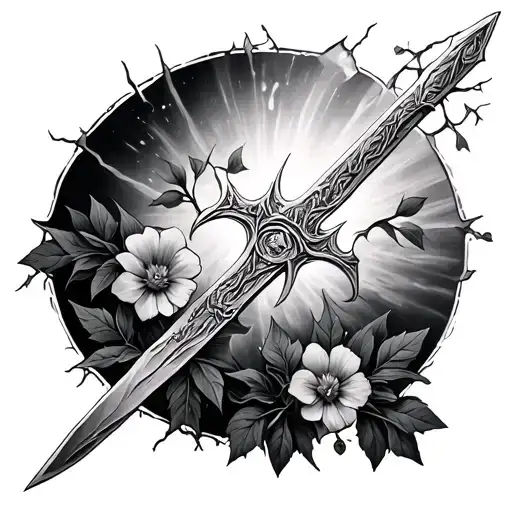 Lord Of The Rings Narsil Sword Broken With Flowers From The Tree Of Gondor