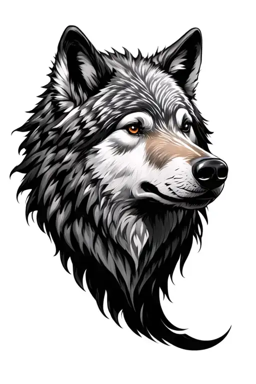 Half Wolf And Bear Head