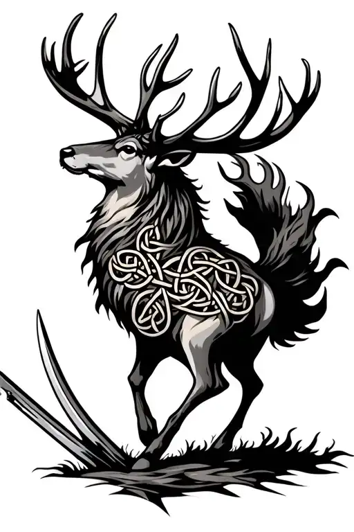 Celtic Stag Stabding On Hind Legs Made Up Of Celtic Knots Symbolizing