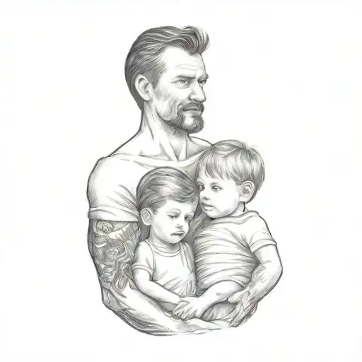 A Man And His Two Children