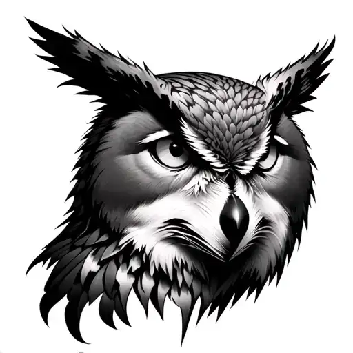 Half Owl And Half Wolf Head Emerging