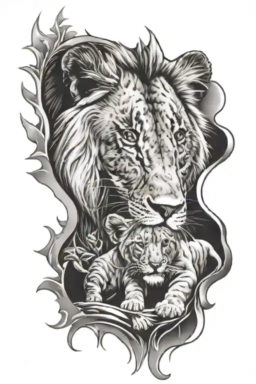 Lion And Cub Reflection