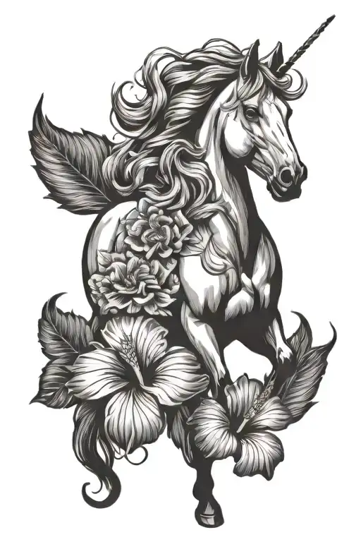 Horse And Hibiscus Flower