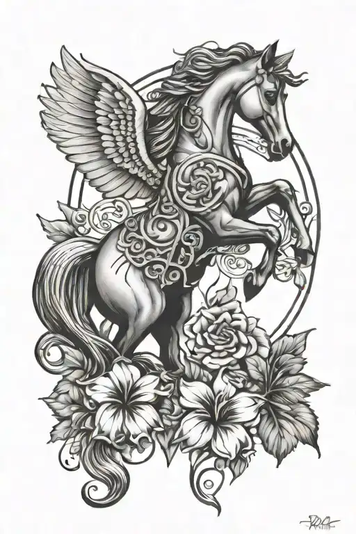Horse And Hibiscus Flower With Celtic Angel
