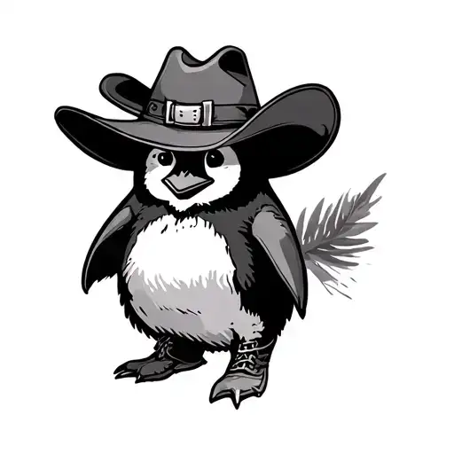 Penguin Wearing Cowboy Hat And Boots