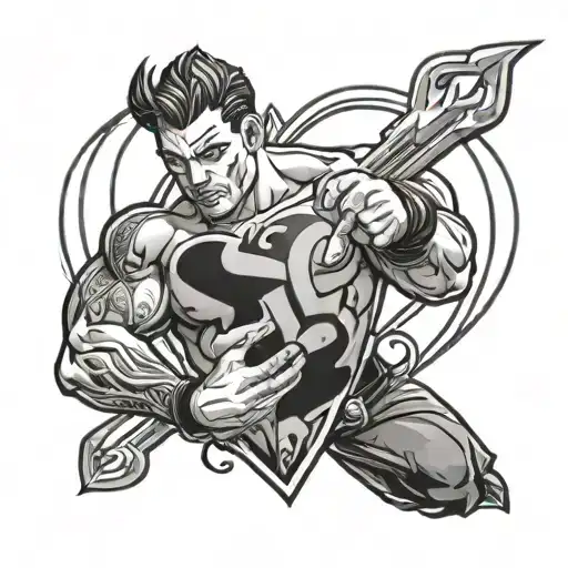 A Black And Grey Tattoo Of Luca From Wwe Holding A Love Heart With Taurus Symbols In The Background