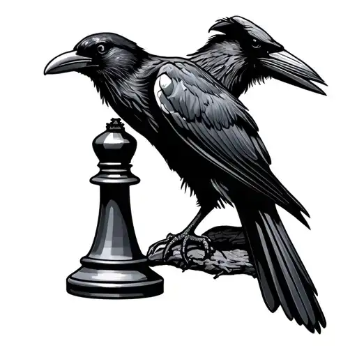 Rook Chess Piece With Raven Perched Atop