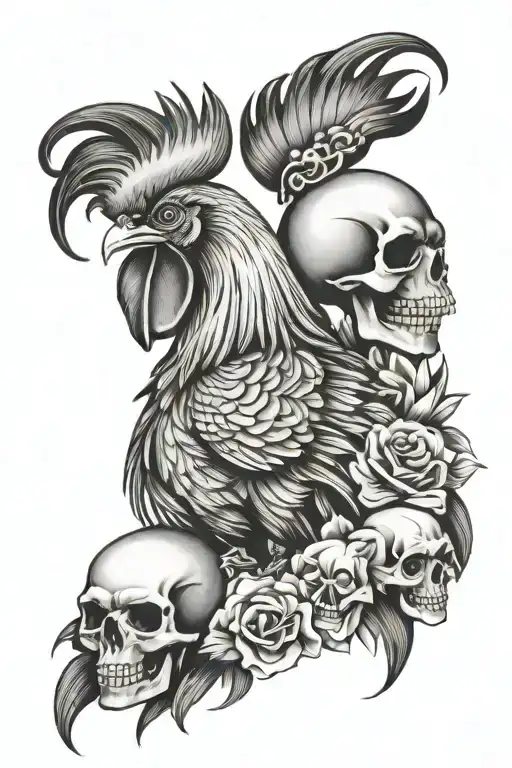 Rooster And Skulls