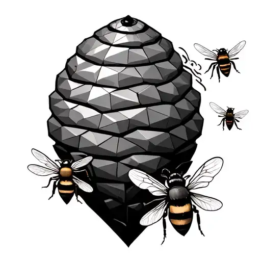 Geometric Bee Hive With Bee Flying