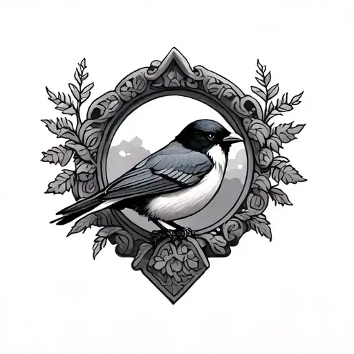 Colonial Gravestone With Chickadee And Raven