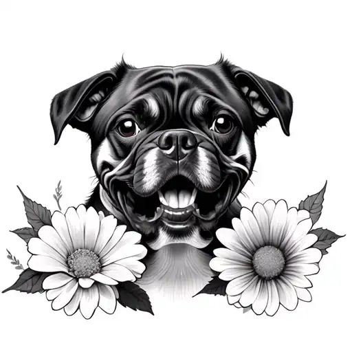 3 Headed Dog With A Flower In Each Of Its Mouths