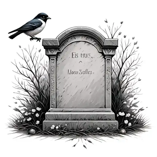 Colonial Gravestone With Chickadee And Raven Perched