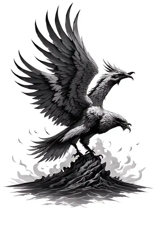 Phoenix Rising From Ashes Flying