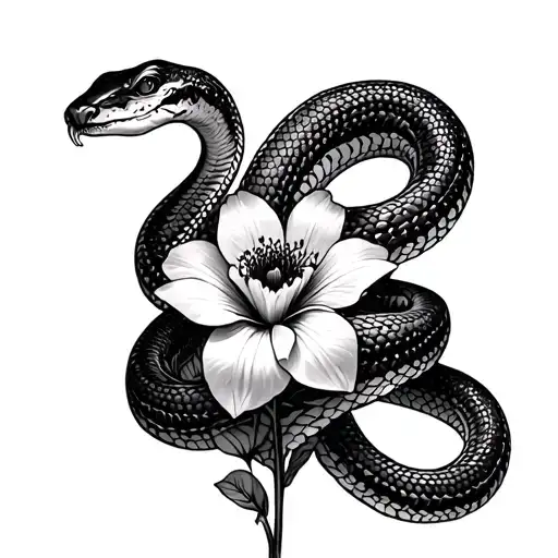Snake Wrapped Around My Thigh Featuring Bleed Heart Flower
