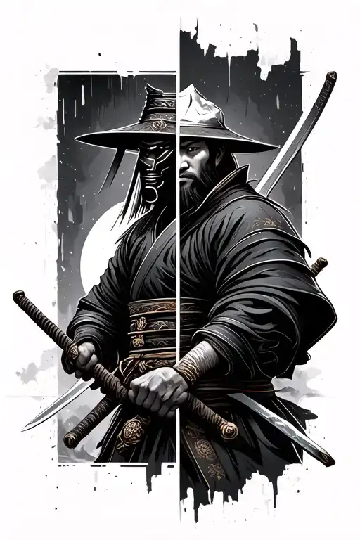 Half Samurai And Half Ronin Holding A Sword
