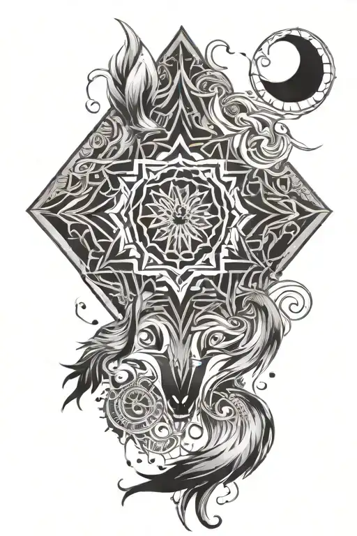 Asanoha Wolf Mandala Design Incorporating Elements