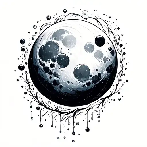 Moon With Smooth Lines With Bubbles