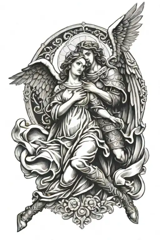Holy Mary And Archangel Michael Protecting A Life