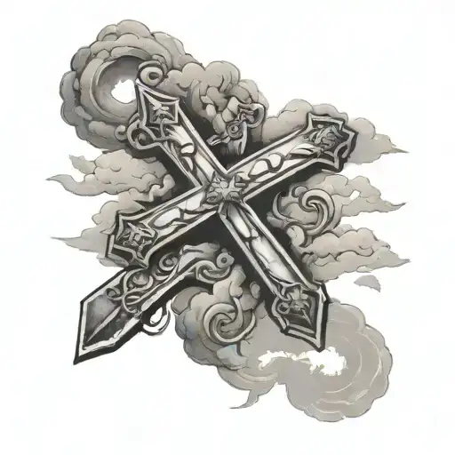 Clouds Surrounding Word Bible Verse With Cross