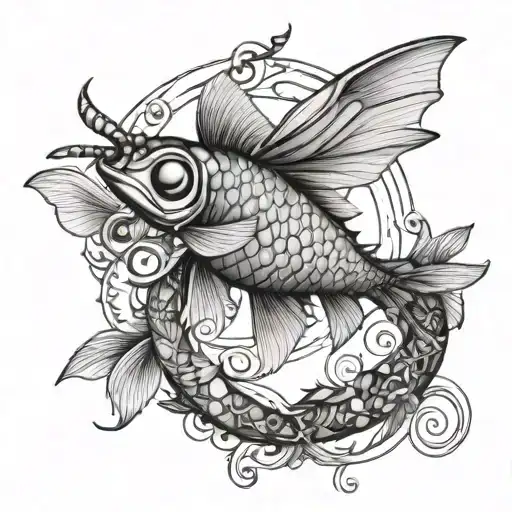 Pisces Sign With Dragonfly Surrounded