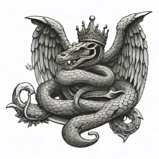 Snake Wrapped Around An Anchor Wings Crown