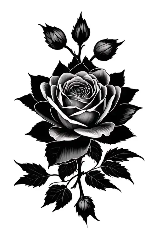 Rose And Water Lilly Flowers Tattoo Black