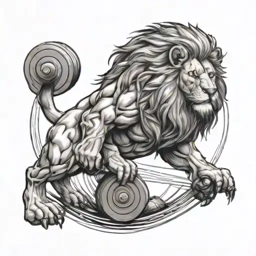 A Black-grey Tattoo Of A Lion Working Out At The Gym