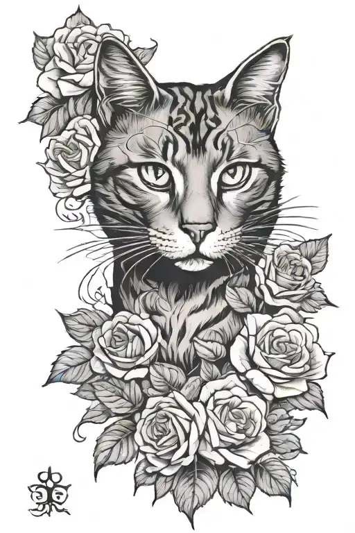 Cat And Roses
