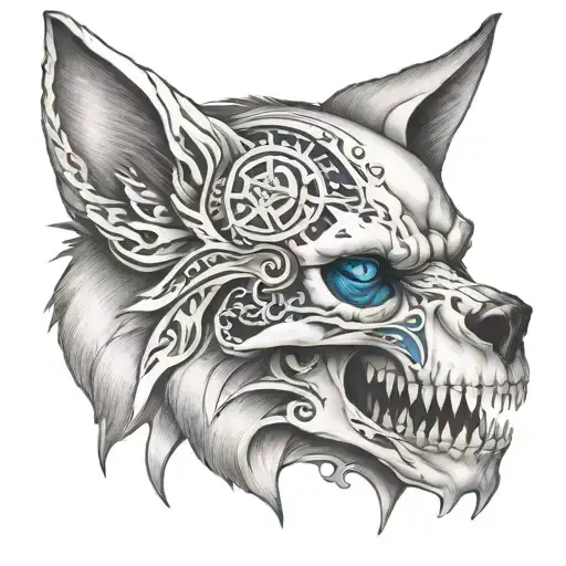 Skull And Wolf Blue Eyes