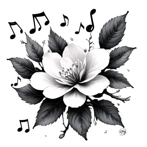 Cerry Blossom Branch Surrounded My Music Notes