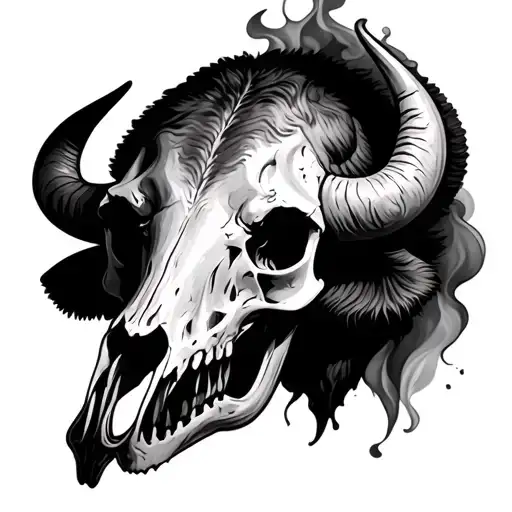 Buffalo Skull Wih Smoke And Pinup