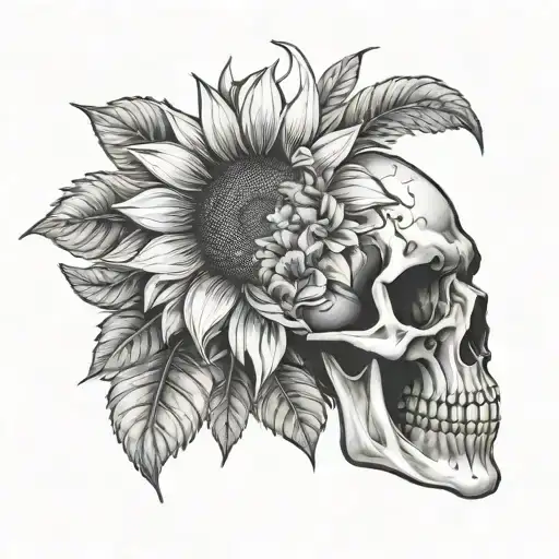 Sunflower Behind Skull Face