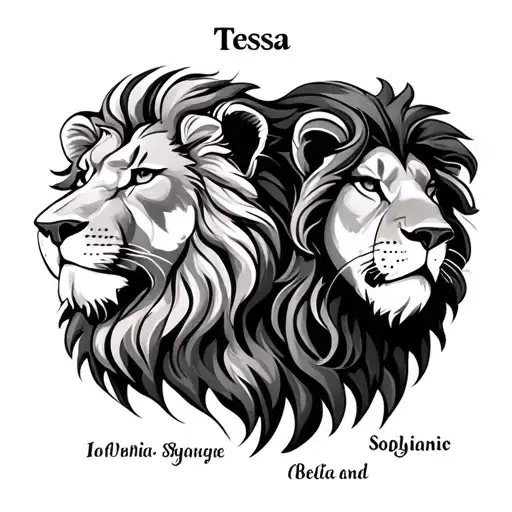 Lion Head On Left Chest With Names Tessa And Sophia Integrated Into The Mane