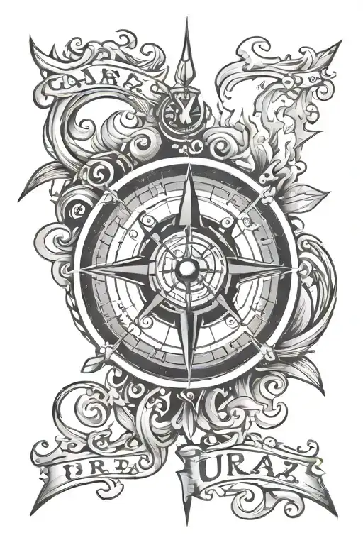 Compass With The Words 'Uraz' And Fire Flames