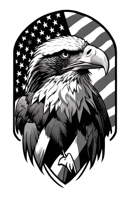 Eagle Head And American Flag Intertwined