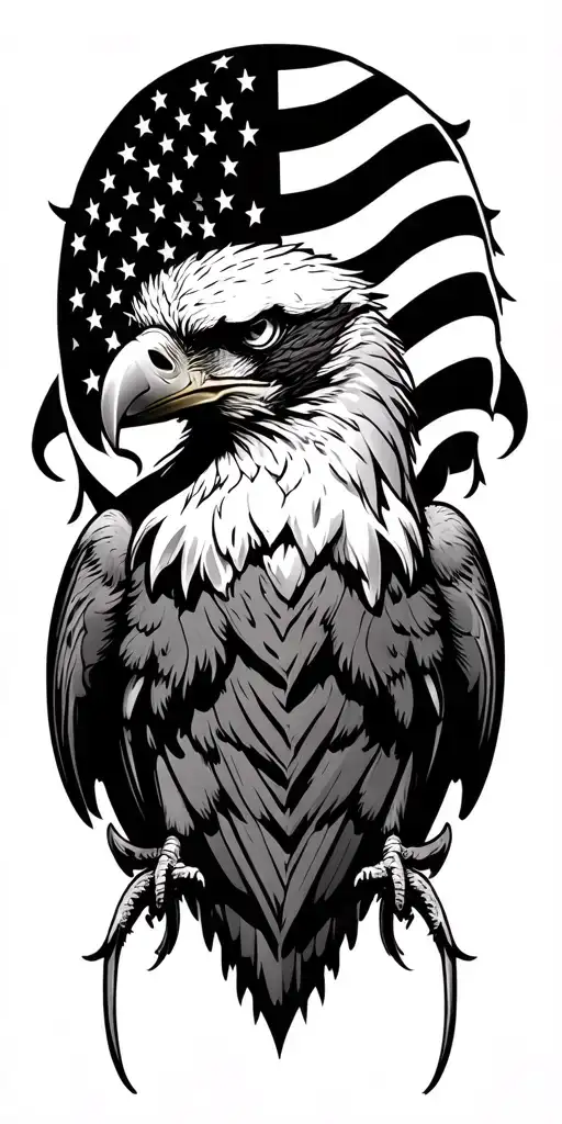 Eagle Head And American Flag Intertwined