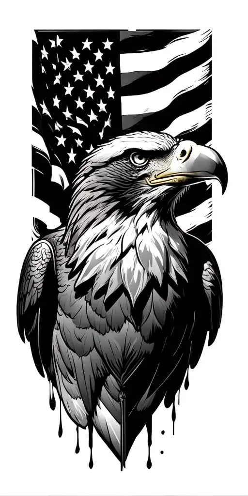 Eagle Head And American Flag Intertwined