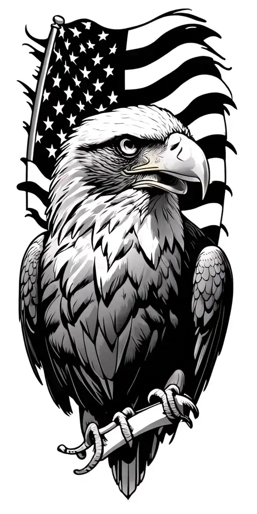 Eagle Head And American Flag Waving