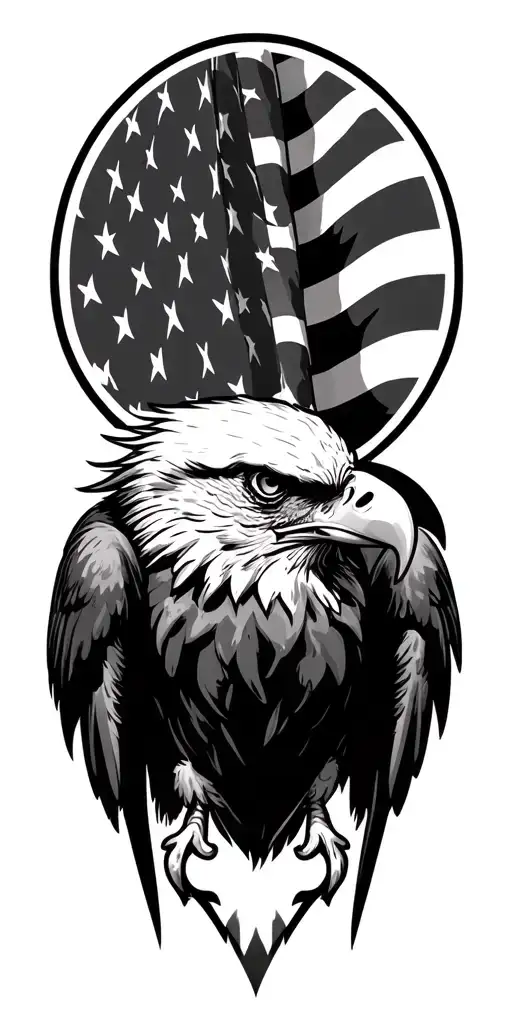 Eagle Head And American Flag Waving