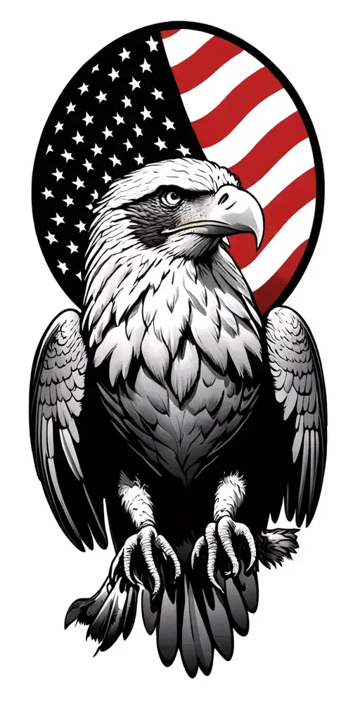 Diving Eagle Head And American Flag Waving